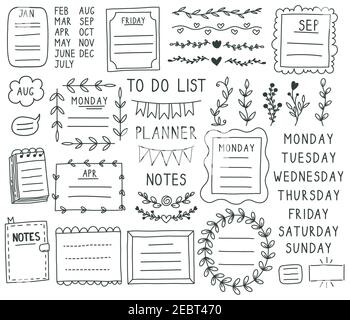 Bullet journal hand drawn element set, sticker, planner label. Doodle ...