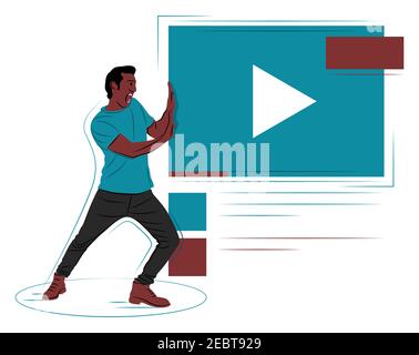 Vector pushing man in shadow of sharp lines style Stock Vector