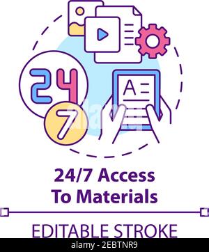 24 to 7 access to materials concept icon Stock Vector