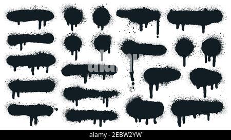 Spray paint shapes. Sprayed grunge dripping dots and borders, abstract graffiti spraying textured shapes vector illustration set. Paint splatter Stock Vector