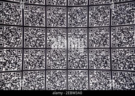 Qr code abstract pattern background, black and white, horizontal Stock Photo
