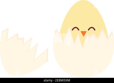 cracked egg with one chick inside of it Stock Vector