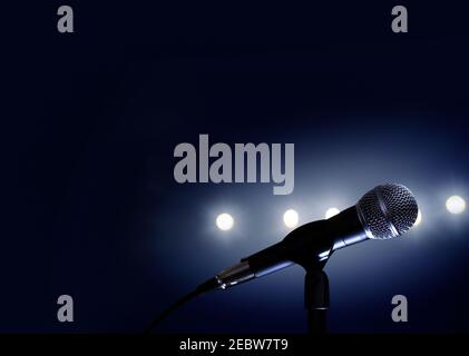 Microphone and stage lights Stock Photo