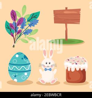 bundle of five happy easter set icons Stock Vector