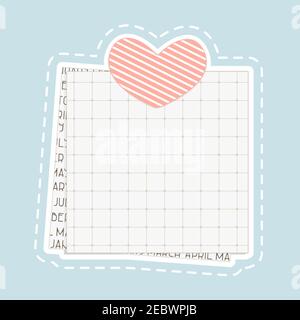 Graph isolated square mockup paper with dots, piece of newspaper on the bottom, pink heart shape washi tape with lines is on the top for Valentines day. Template can be used for text, photo, as banner Stock Vector