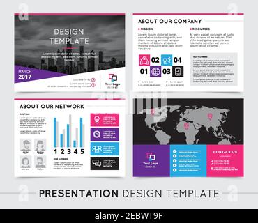Company presentation templates on grey background flat isolated vector illustration Stock Vector