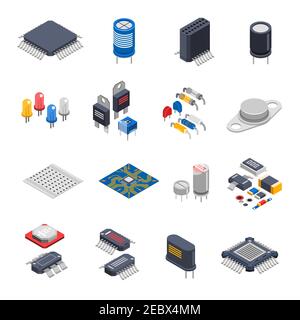 Electrical components. Set of diode, transistor capacitor, resistor ...