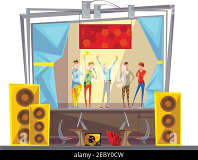 Esports international real time tournament  winners celebration podium flat cybrersport poster abstract vector illustration Stock Vector