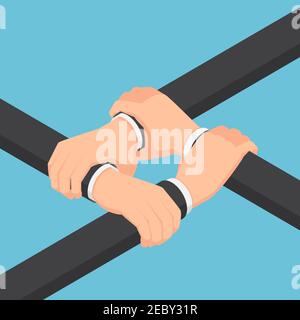 Flat 3d Isometric Businessman Hands Holding Each Other Wrist. Teamwork and Business Collaboration Concept. Stock Vector