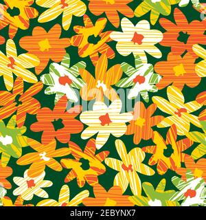 Vector colourful hand drawn abstract flower shapes with bold line texture. Suitable for textile, gift wrap and wallpaper. Stock Vector