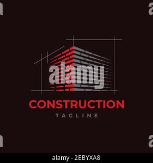 Home build symbol logo design vector template. Brick work with letter M illustration Stock Vector