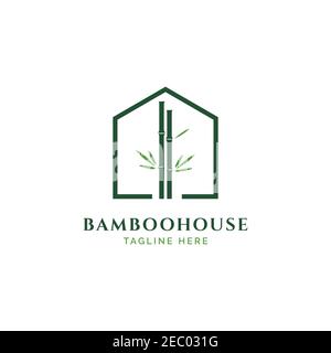 Bamboo house logo design illustration vector template Stock Vector