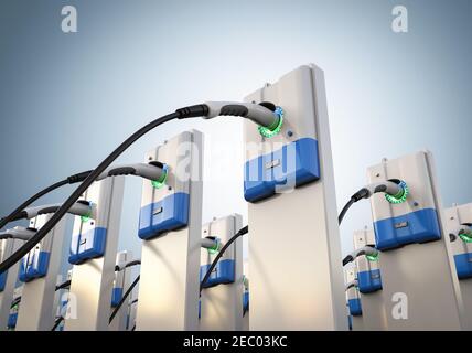 3d rendering group of EV charging stations or electric vehicle recharging stations Stock Photo