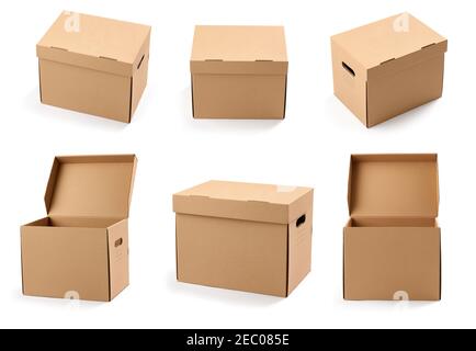 set of cardboard box isolated on white background Stock Photo