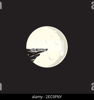 Cliff and moon illustration logo design vector template Stock Vector
