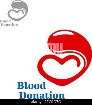 Blood donation symbol design with glowing red drop of blood flowing into a heart. Healthcare and medicine, charity and social, life saving and blood d Stock Vector
