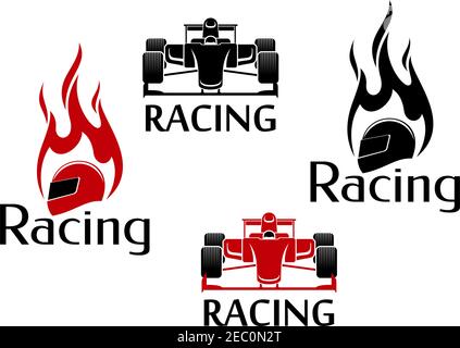Racing Insignia. A race car tire in front of flames and a checkered ...