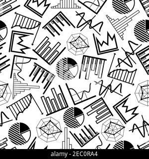 Business seamless pattern of financial pie charts, bar and linear graphs, diagrams and histograms. Presentation, business report or education theme de Stock Vector