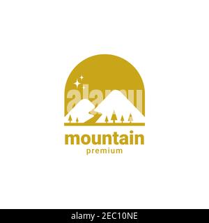 Mountain hills with pine tree illustration logo design vector template Stock Vector