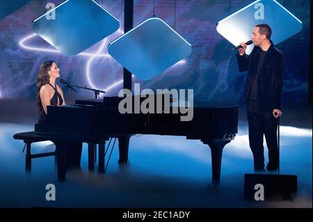 Grand Corps Malade and Camille Lellouche perform during the 36th Victoires de la Musique at la Seine Musicale on February 12, 2021 in Boulogne-Billancourt, France. Photo by David Niviere/ABACAPRESS.COM Stock Photo