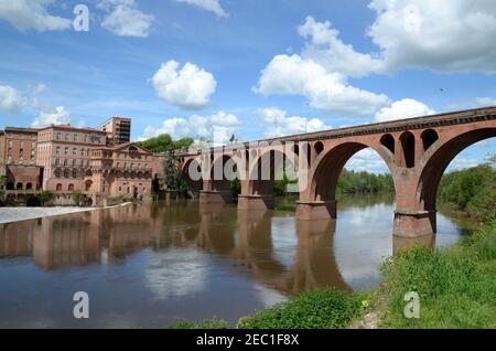 France, Tarn, Albi, in this episcopal city, the Pont Neuf spans the Tarn river, it was built between 1861 and 1867 following the arrival of railway. Stock Photo