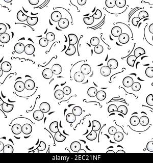 Seamless cartoon smileys pattern for comics flyleaf or backdrop design with crying, laughing, smiling, sore and offended comics faces randomly scatter Stock Vector