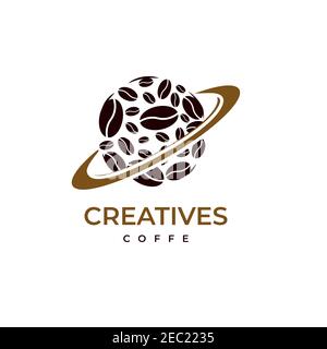 Planet coffee illustration logo design vector template Stock Vector