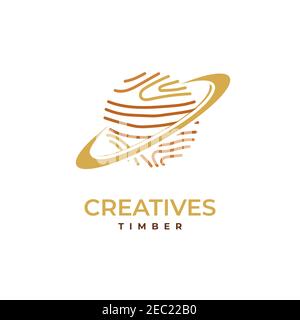 Planet wood illustration logo design vector template Stock Vector