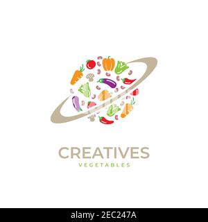 Vegetable planet illustration logo design vector template Stock Vector