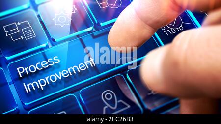 Process Improvement - Interface Keyboard with a Blue Transparent Key. undefined3D. Stock Photo