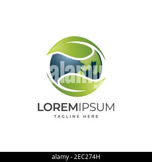Green earth logo design illustration symbol vector template Stock Vector
