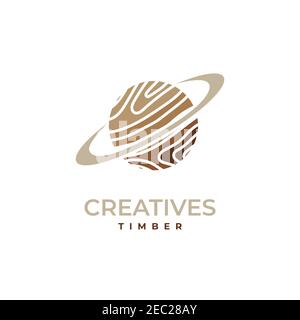 Planet wood illustration logo design vector template Stock Vector