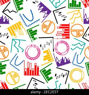Colorful business and financial graphs background for presentation theme or page fill design usage with exploded pie and donut charts, bar graphs, his Stock Vector