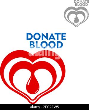 Double hearts with bright red drop of blood inside design template for blood donation, healthcare, life saving, medicine and social concept Stock Vector