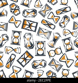 Retro hourglasses seamless pattern for time, deadline or timeout themes design with abstract cartoon sand clocks, sandglasses and stopwatches over whi Stock Vector