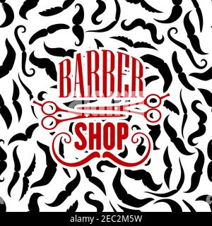 Vintage barbershop icon with scissors and thin curled mustaches below. Great for hairdressing salon, beauty parlor, fashion theme design Stock Vector