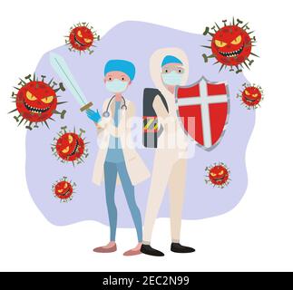 Doctors fighting against Covid-19 bacteria Stock Photo