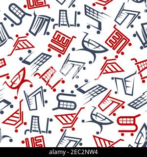 Shopping and sales promotion background with seamless red and dark gray shopping carts and trolleys pattern. Great for retail business theme or fabric Stock Vector
