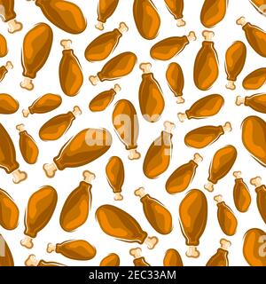 Crispy fried chicken and turkey legs seamless pattern for fast food menu or barbecue party design usage with cartoon grilled poultry drumsticks random Stock Vector