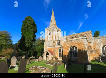 St Peter's Church, Wymondham, Leicestershire. Historic church in perpendicular style with a 13th century spire. Stock Photo