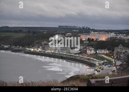 Filey At Dusk - Across Filey Bay From Country Park / Brigg - Yorkshire - UK Stock Photo