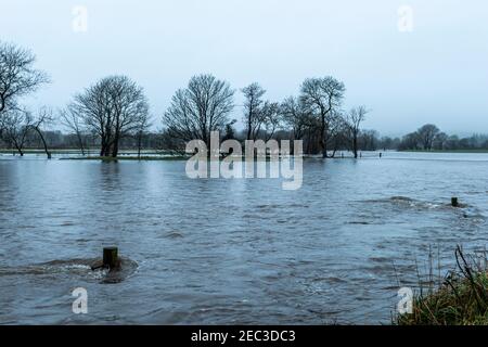 West Cork, Ireland. 13th Feb, 2021. Many parts of West Cork flooded today after a night of torrential rain. The River Ilen on the R594 near Caheragh burst its banks during the night. Credit: AG News/Alamy Live News Stock Photo