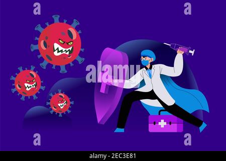 Doctor fighting against the covid-19 bacteria Stock Photo