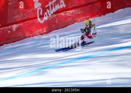 SIEBENHOFER Ramona (AUT) in action during 2021 FIS Alpine World SKI Championships - Downhill - Women, alpine ski race in Cortina (BL), Italy, February 13 2021 Stock Photo