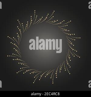 Golden frame with lace ornament in circle on black background. Art deco. Luxury gold round mandala, hand draw design. Ethnic motif. Abstract vector Stock Vector