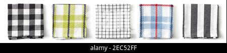Set of various kitchen towels isolated on white background; top view Stock Photo