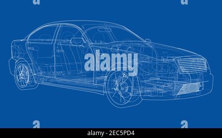 Electric Car With Chassis. Vector rendering of 3d Stock Vector
