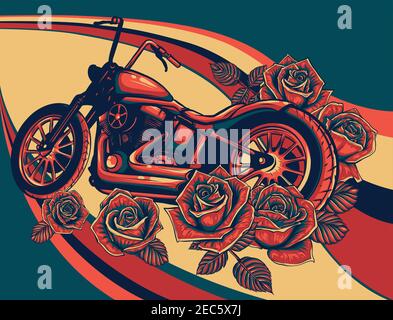 motorcycle bike with roses on colored background vector illustration Stock Vector