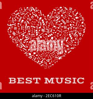 Music of your heart and harmony of love symbol with musical note, treble and bass clef, rest, chord and key signature arranged into a shape of a heart Stock Vector