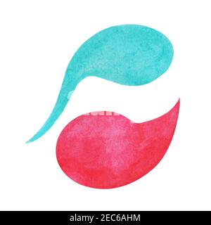 Watercolor speech bubble on white background. Light blue and pink text bubble cloud hand-drawn element. Isolated bubble clipart. Conversation or dialo Stock Photo